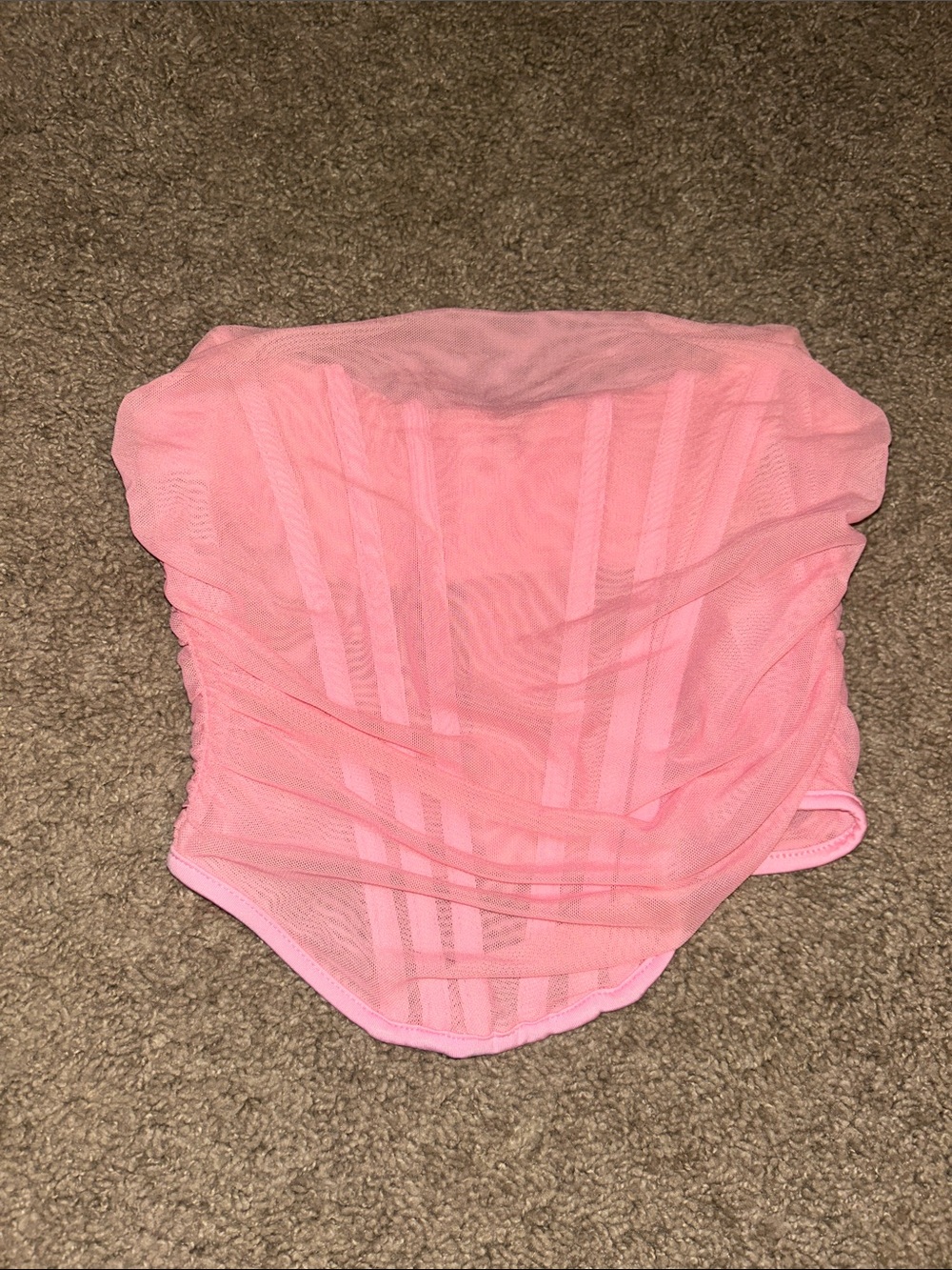American Threads Pink Mesh Strapless Bodysuit